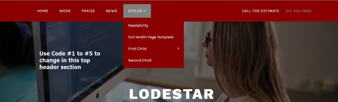 Theme Lodestar top header menu section modification